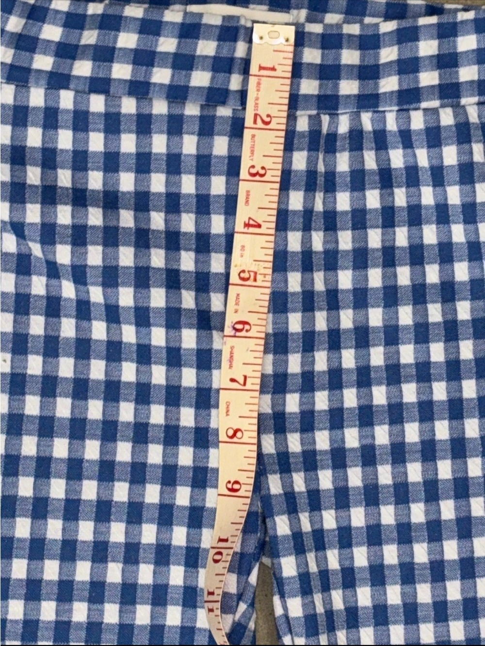 Urban Outfitters Casey Kick Flare Leg Pants Gingham Check Blue White SZ.XS - Picture 6 of 8